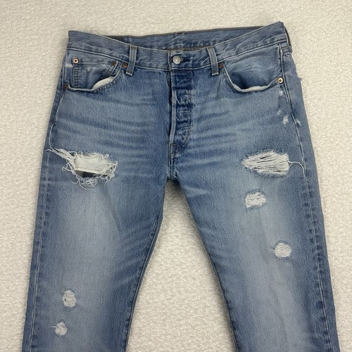 Levis 501 xx Men's Jeans Size 34x32 Mid Rise Straight Leg Blue Distressed Light - Picture 3 of 9
