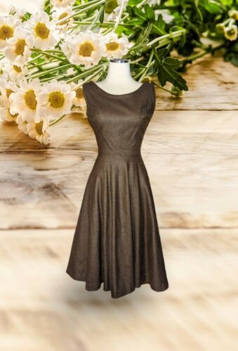 MR MORT 50s 60s 100% WOOL Brown Sleeveless TEA Dress Fit & Flare Women's Small