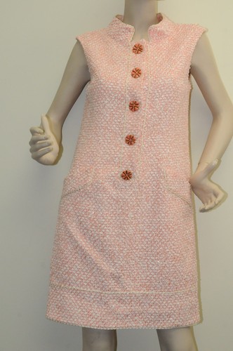 $3660 New Oscar de la Renta Flower Buttons pink Peach White TWEED  P13 DRESS 6 - Picture 1 of 12