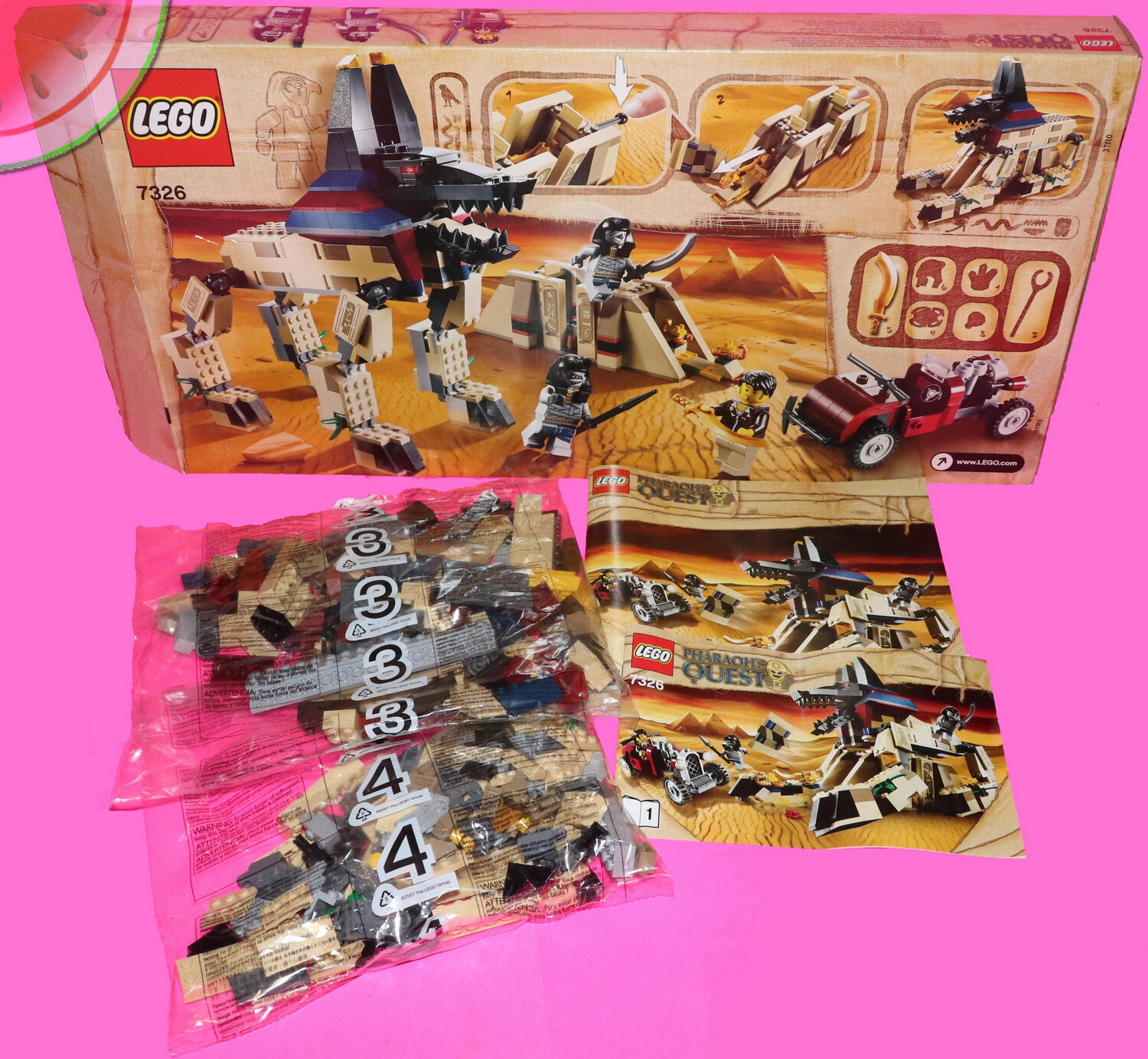 Rise of the Sphinx PHARAOHS QUEST LEGO 7326 Open Box incomplete Bag 3 & 4 SEALED