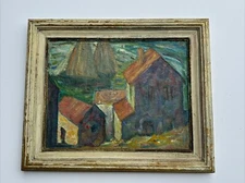 ANTIQUE MODERNIST PAINTING COASTAL HOMES EXPRESSIONISM SIGNED MARY MYSTERY OIL
