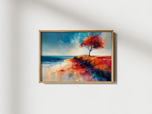 Red Tree Horizon 5"x7" Print on Matte Paper | Bold Coastal Oil Artwork - Picture 4 of 17