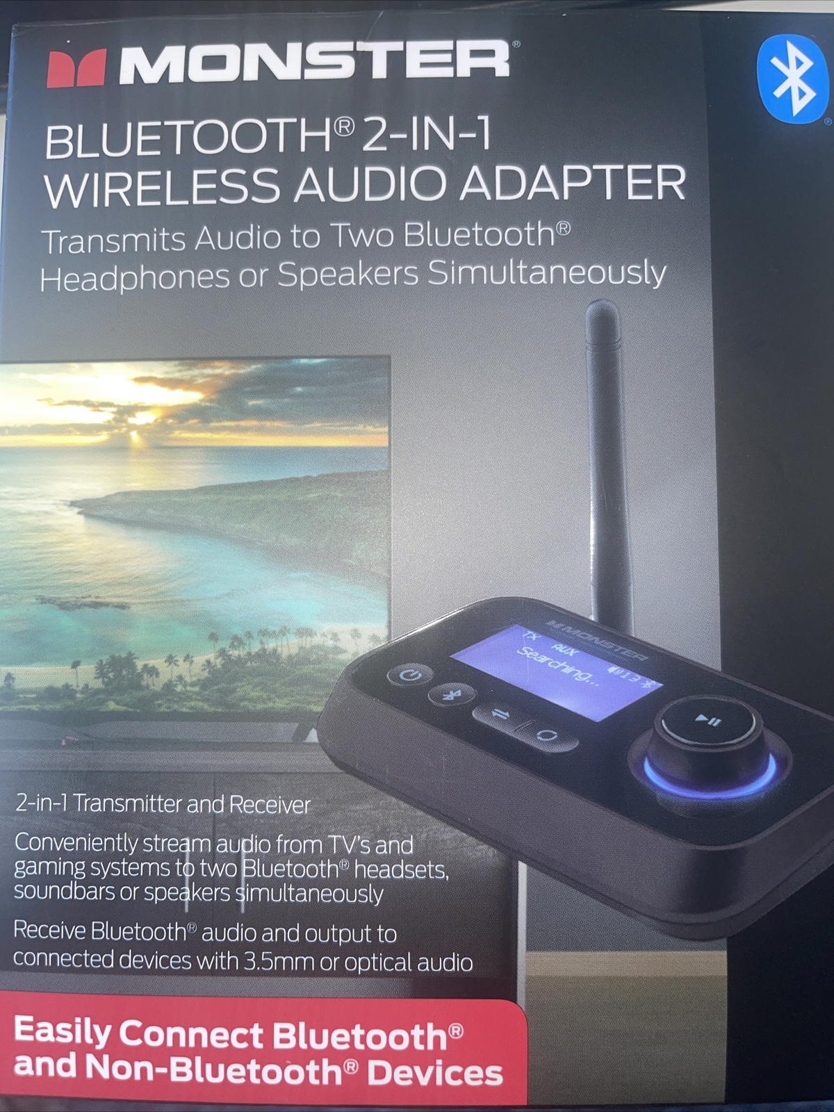 Monster 2 In 1 Bluetooth Wireless Audio Adapter Transmitter/Receiver eBay