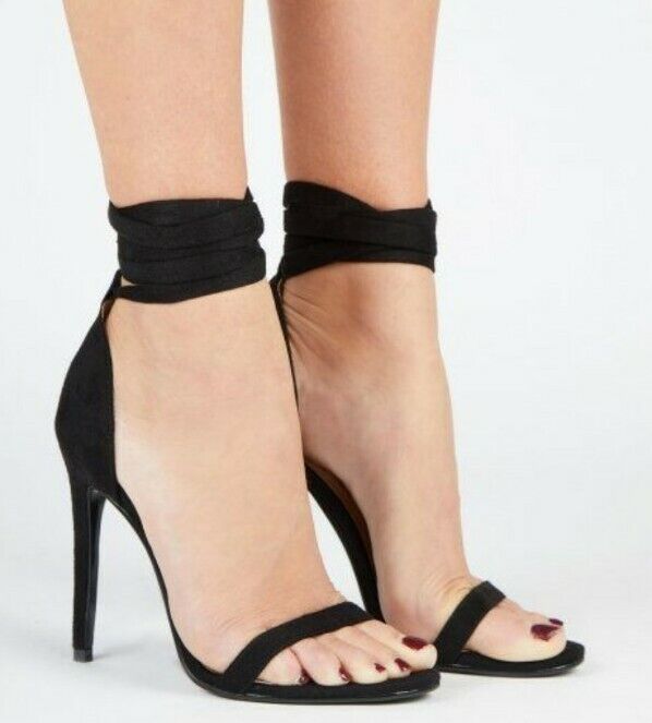 Black lace up barely there heels online