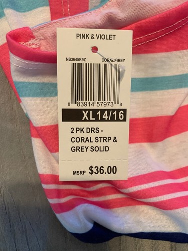 2 Girls Dresses 1 Coral Strip & 1 Grey Solid by Pink & Violet Back 2 School NEW - Picture 9 of 9