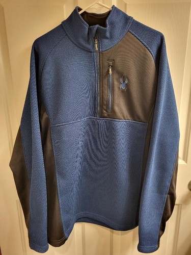 Spyder Mens XL Half-Zip Mid Weight Gait Knit Pullover Jacket w/Black Blue Logo