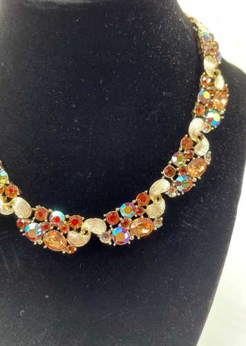 Vintage Lisner Gold Tone Aurora Borealis Rhinestone Necklace Earrings AS IS - Picture 20 of 20