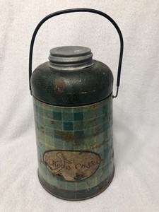 Vintage-Metal-PELICAN-COOLER-PICNIC-JUG-Green-Plaid-ATLAS-Glass-Jar-Inside