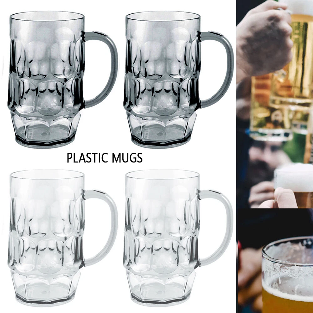 4 Set Plastic Drinking Beer Mugs 26 oz Party Bar Clear Glass Cups w Handle Gift
