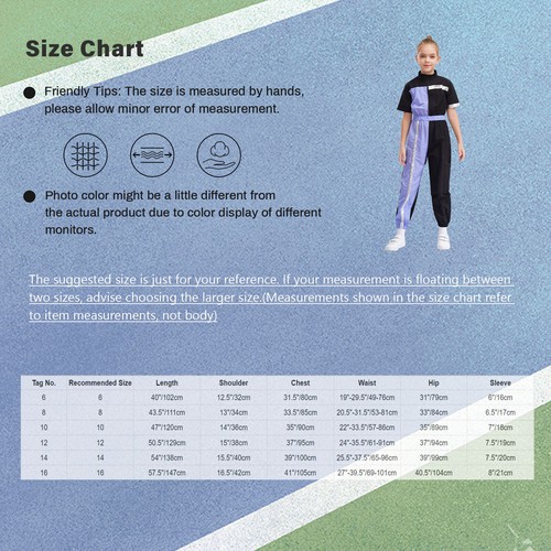 Kids Girls Jumpsuit Workout Catsuit Elastic Bodysuit Uniforms Stand Collar - Picture 32 of 45