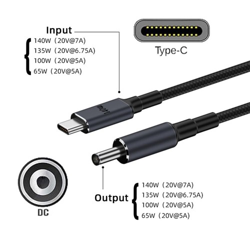 1.8M/5.9Ft Type C PD Charging Cord USB-C Male Input to DC 5.5X2.1Mm 20V Adapter - Picture 2 of 7