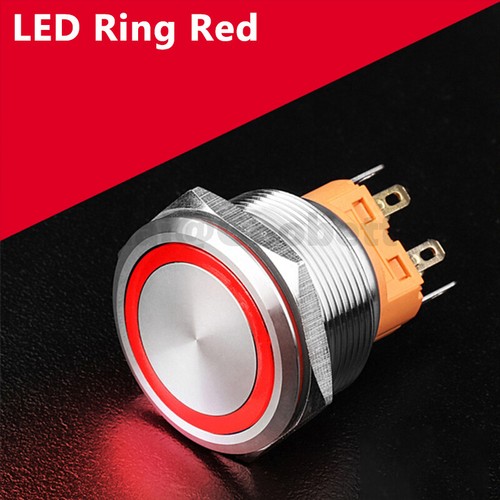 25mm Metall Rund Drucktaster Druckschalter Rastend Tastend LED 5A IP65 1NO1NC - Picture 10 of 18