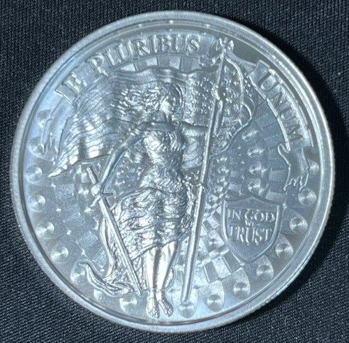 1 TROY OZ .999 ARGENTO FINE ROTONDO, TAGLIO SEGHETTO COME NUOVO, UNITÀ, LIBERTY SPADA & SERPENTE, BU - Foto 7 di 7