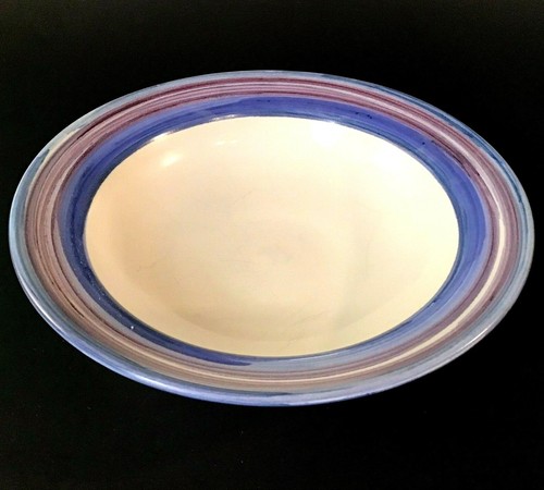 POTTERY BOWL BLUE SWIRL CLAYWORKS NOVA SCOTIA CANADA HAND CRAFTED & PAINTED 9" - Picture 5 of 11