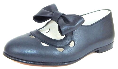 DE OSU - Spain -Girls Navy Blue Leather Bow Dress Shoes - European - Sizes 6-10 - Picture 1 of 5