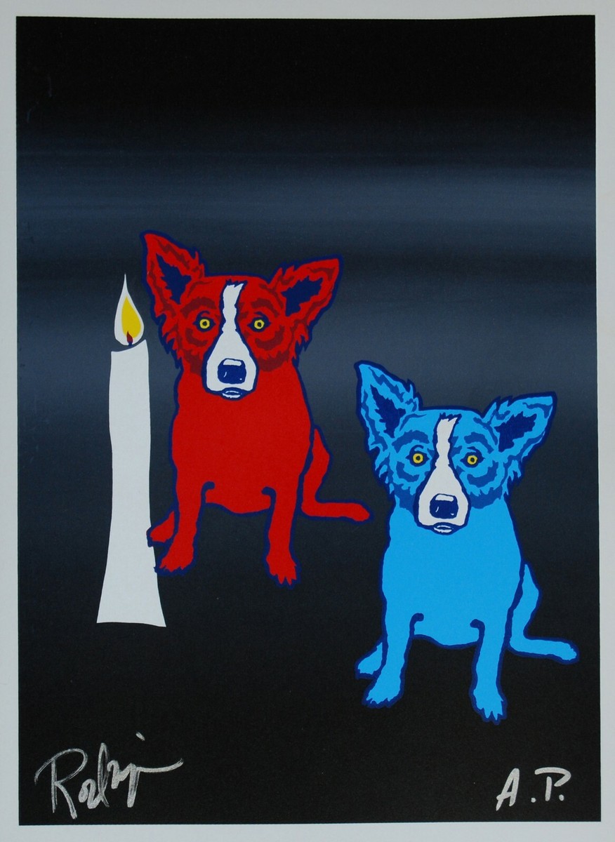 George Rodrigue Blue Dog A Light In The Dark Split Font Print