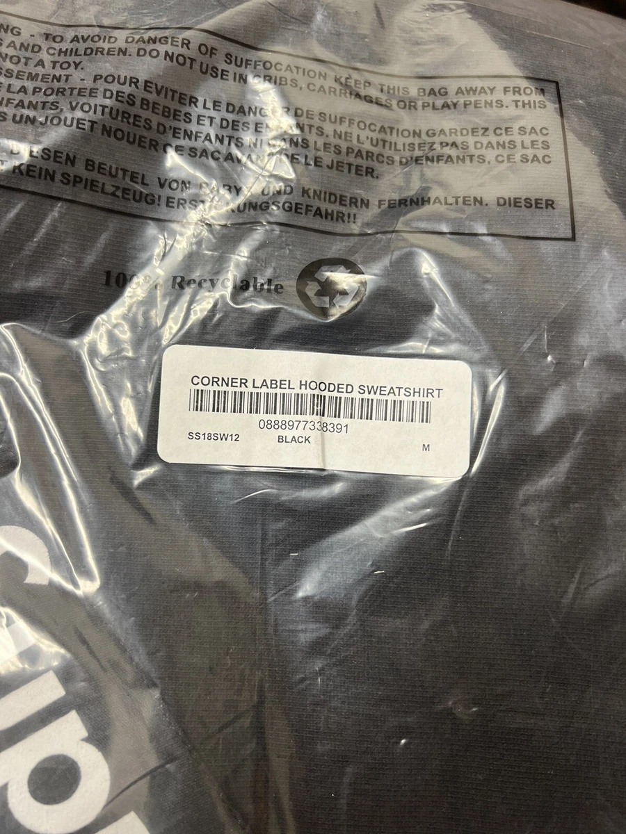 Supreme Corner Label Hooded Sweatshirt Size Medium Black SS18