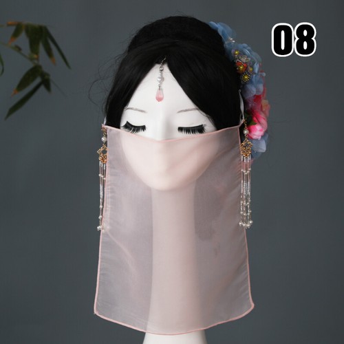 Antique Hanfu Chiffon Veil Hanfu Face Cover W/ Tassel Accessories Sun Protection - Picture 11 of 27