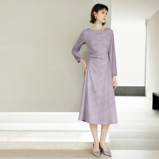 Womens Long Sleeved Dress Round Neck Jacquard Slim Fit New Autumn Purple Dresses