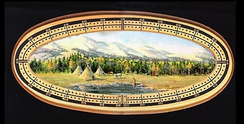 CRIBBAGE BOARD by Sharon Sharpe "AUTUMN TIPI CAMP" - Picture 1 of 1