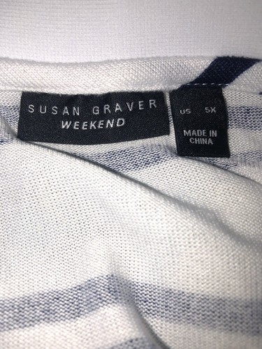 Susan Graver Weekend 3/4 Sleeve Cardigan Navy and White Buttonfront Size 5X - Picture 9 of 9
