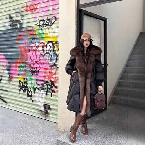 Thickened Warm Hooded Long Puffer Down Jacket Women's Fox Fur Collar Coats Parka - Bild 19 von 28