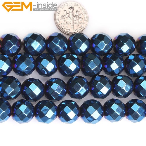 Round Blue Metallic Coated Hematite Faceted Stone Loose Beads Jewelry Making 15‘ - Picture 47 of 52