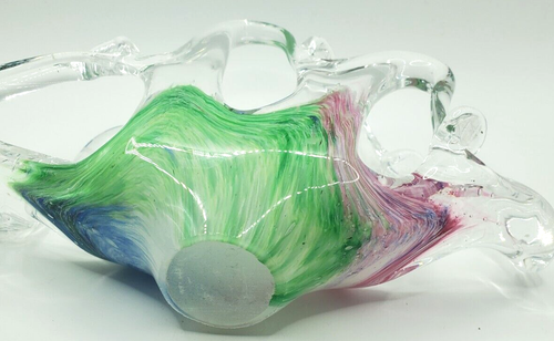 Vintage Kunst Glas Kristall Klar Servietten Halter Korb Rosa Blau Grün Art Deco - Bild 6 von 8