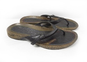 Teva Ventura Flip Flop Women S 11 Black Leather Flip Flop Thong Cork Sandals Ebay