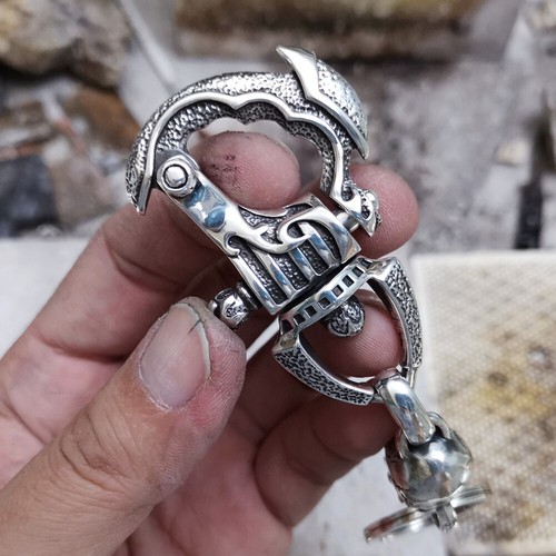 925 Sterling Silver Helmet Skull Keychain Biker KeyRing DIY Accessories 8J035B - Picture 12 of 12