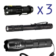 3 x Tactical 18650 Flashlight  High Powered 5Modes Zoomable Aluminum