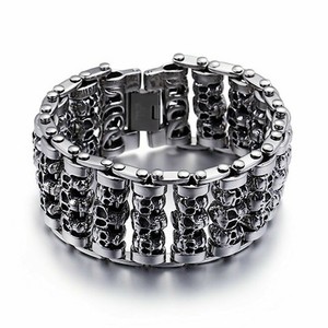 MENS SILVER VIKING BRACELETS SOLID SKULL PUNK BIKER LUXURY FOR MEN 316L S STEEL