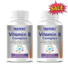 Vitamin B complex B1, B2,B3,B5,B6,B12, biotin, immune support,60 caps *2 bottles