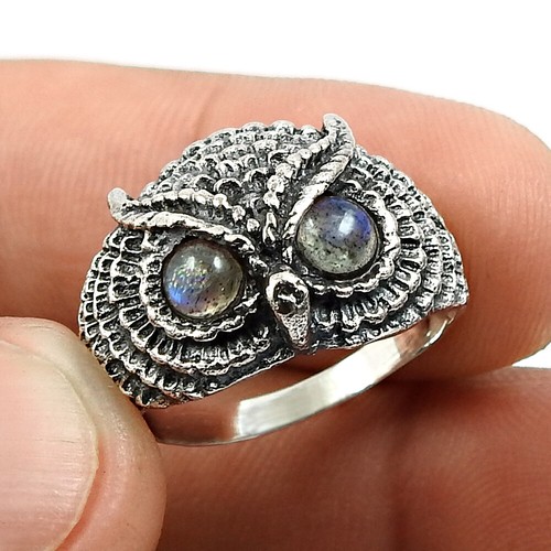 Natural Labradorite Gemstone Cocktail Rings Size 8 Solid 925 Silver Sister Gift - Picture 7 of 15