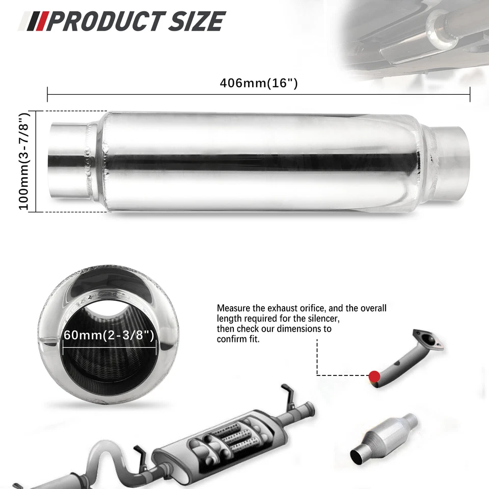 Resonador de escape silenciador 2,5" ID/OD 16" de longitud para Mercedes-Benz C240 C300 C350 Foto 3 de 4