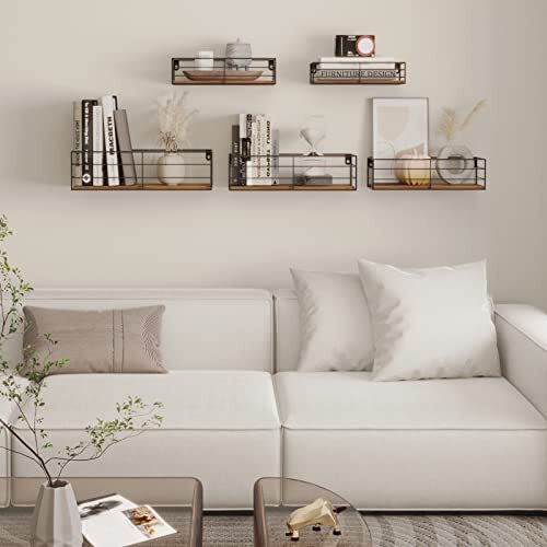 Floating Wall Shelves Set Of 5 Wall Mounted Bathroom Shelves Hanging Storage She - Picture 7 of 7