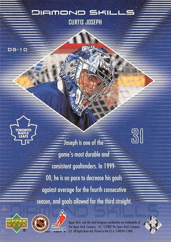 1999-00 Black Diamond Diamond Skills #DS10 Curtis Joseph - Picture 2 of 2