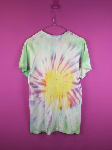 VINTAGE Tie-Dye Womens Pastel Yellow Boho Hippy Print 90s T-Shirt Tee Top S 10 - Picture 10 of 12