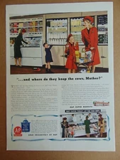 1941 A&P SUPERMARKET Shoppers Old Days vintage art print ad