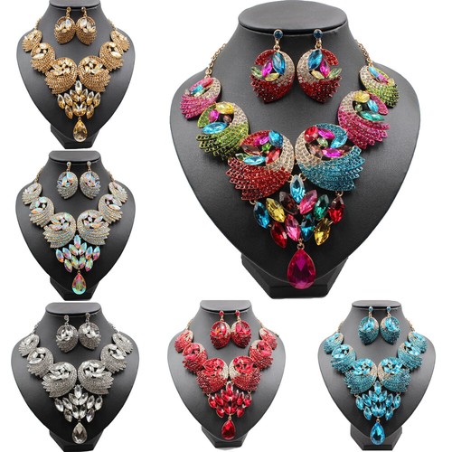 Statement Crystal Jewelry Set Choker Necklace Earring African Wedding Party Gift - Picture 5 of 154