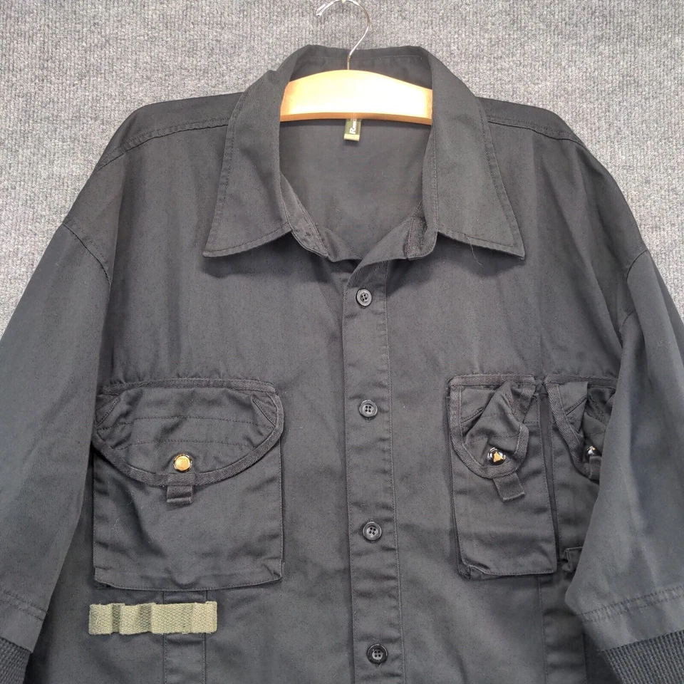 Raw Blue Men's Button-Up Shirt Black 3XL Long Sleeve Multi Pocket Cotton Blend - Image 3 of 4