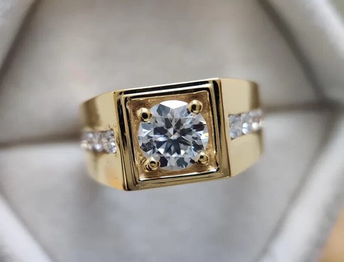 14k Gelbgold 1,00 TCW Rundschliff natürlicher Diamant Herren Geschenk Ring zertifiziert - Bild 8 von 15