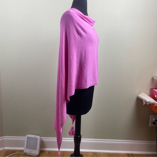 Shana Pink Boatneck Poncho Pashmina Lightweight Knit Layering Top Tassel One Sz - Picture 5 of 9