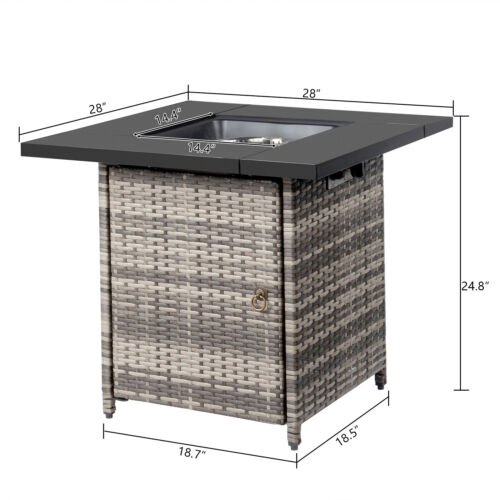 Wicker Outdoor Propane Fire Pit Patio Gas Table 28" Square Fireplace 50,000BTU - Picture 3 of 8