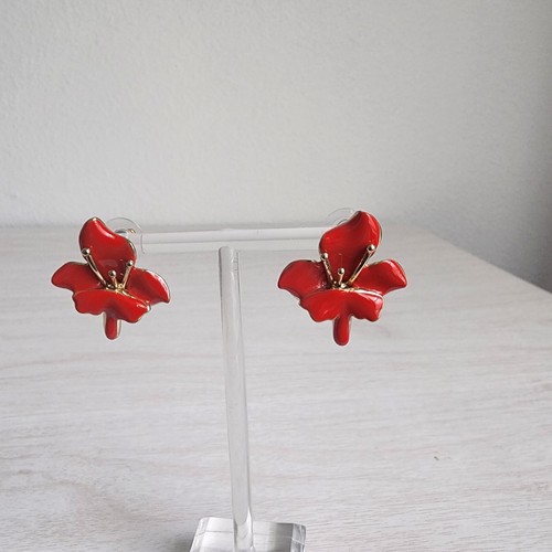 Vintage Post Enamel Earring Lot Black Red Yellow 3 Pairs Spring Flower Orchid - Picture 10 of 11