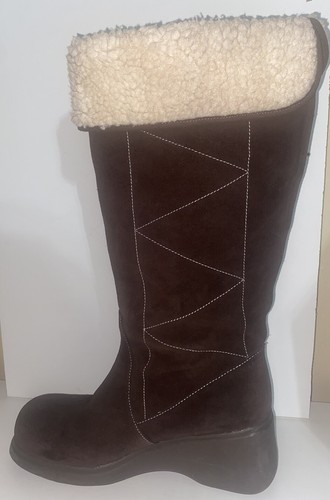 New Vintage 90s Bongo Brown Platform Suede Tall Boots Fur Accent Women US Size 9 - Picture 6 of 6