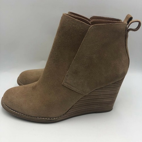Lucky Brand Women's Tan Leather Suede Wedge Booties 8.5M Pull On - Picture 2 of 11