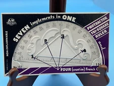 A&W Tru Bilt Vintage Protractor Tri-Square Ruler 4 French Curves Plastic USA NOS