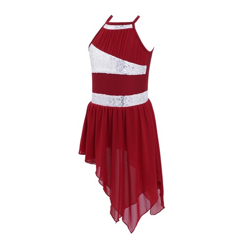 Kids Girls Dance Dress Contrast Performance Dress Long Sleeve Metallic Praise - Picture 60 of 64