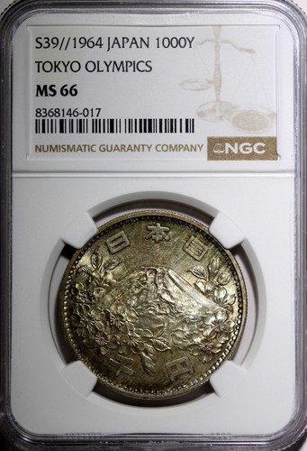 JAPAN Silver S39 1964 1000 Yen Olympics, Tokyo NGC MS66 Rainbow Toned Y# 80 (17) - Picture 2 of 5